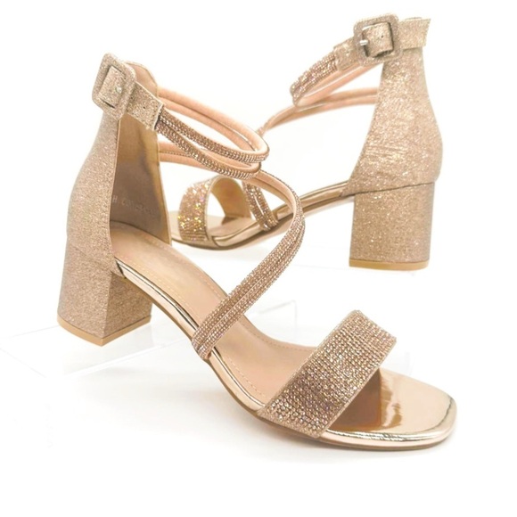 Shoes - Champagne/Rose Gold Block Heel Sandal